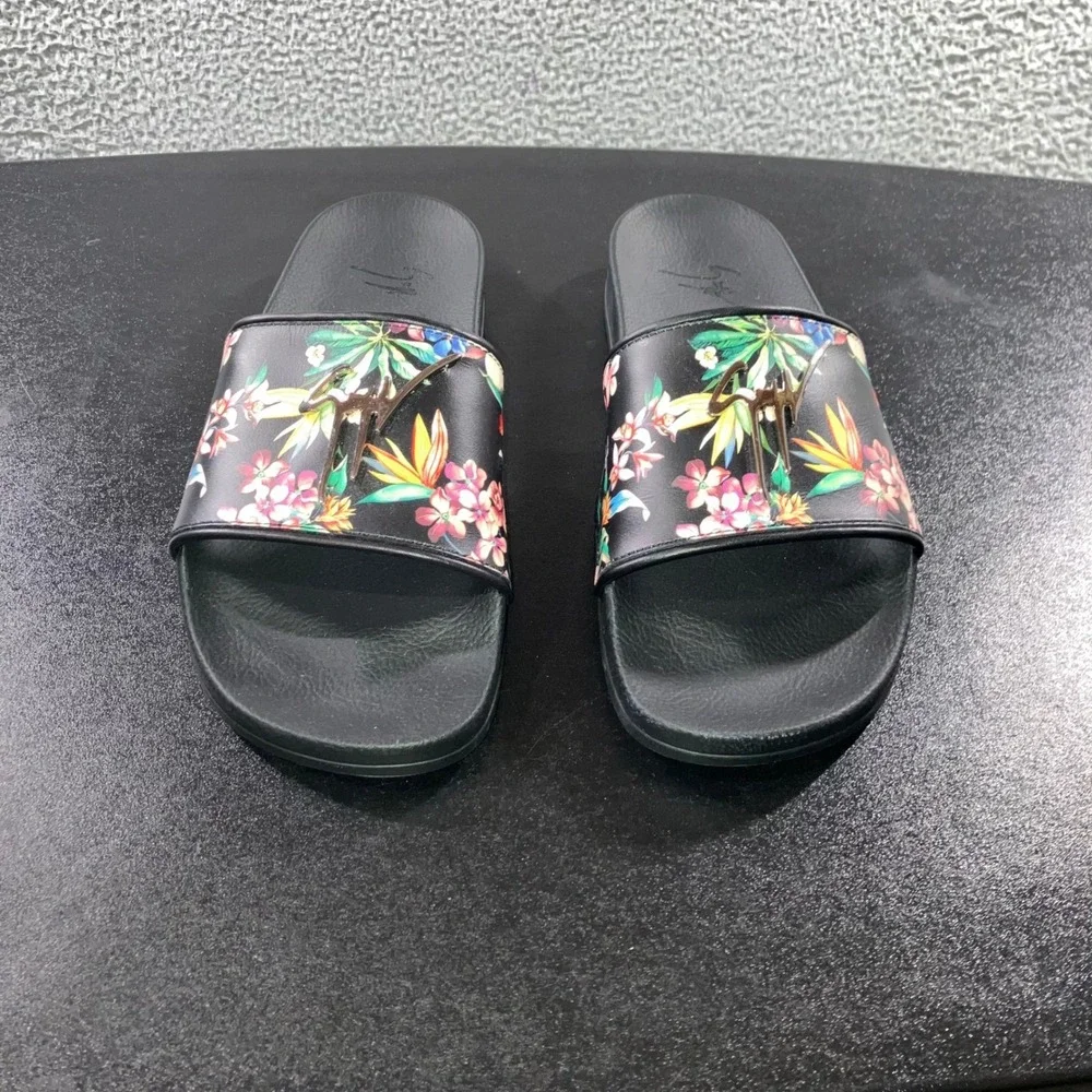 Giuseppe Zanotti Floral Print Slides Sandals Men 43 EU US 10 10.5 Black Designer